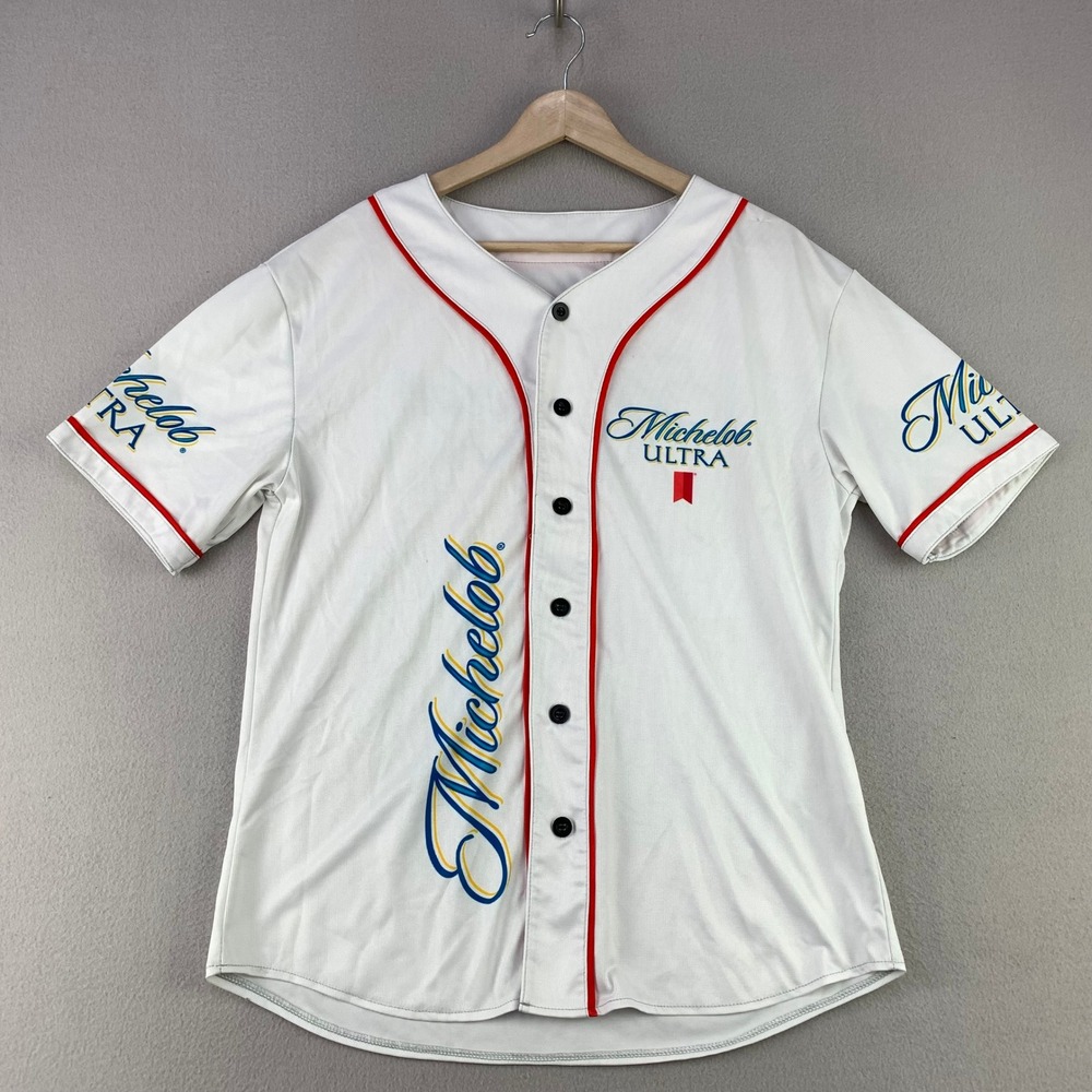 Michelob Ultra Baseball Jersey Shirt Mens Small White Button Front Beer Logo Top
